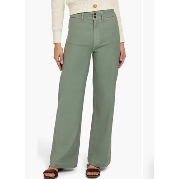 Faherty High Rise Terry Harbor Wide Leg Trouser Pants Sage Green 27 / 4 - Picture 1 of 12